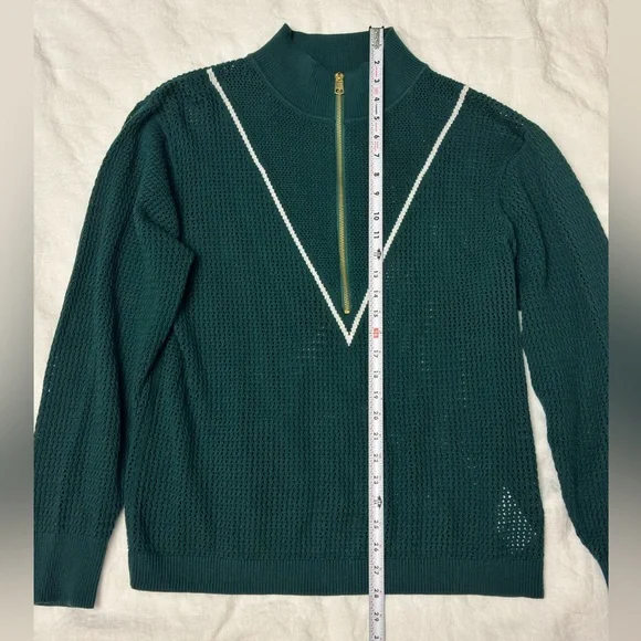 Varley Green Half-Zip Textured Sweater with White Trim - Picture 8 of 9